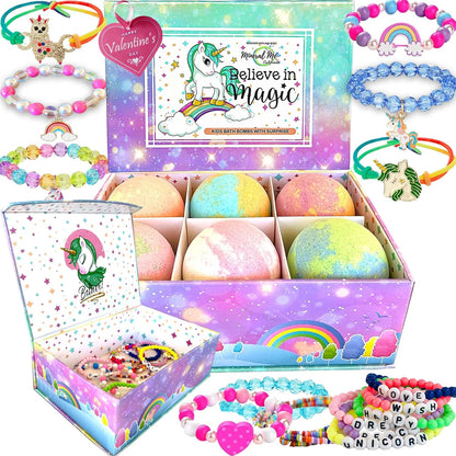 Bath Bombs for Kids with Surprise Inside, Unicorn Bath Bombs for Girls with Jewelry & Jewelry Box for Kids - Organic, Skin Moisturizing, Natural Bubble Bath, Birthday Gifts for Girls