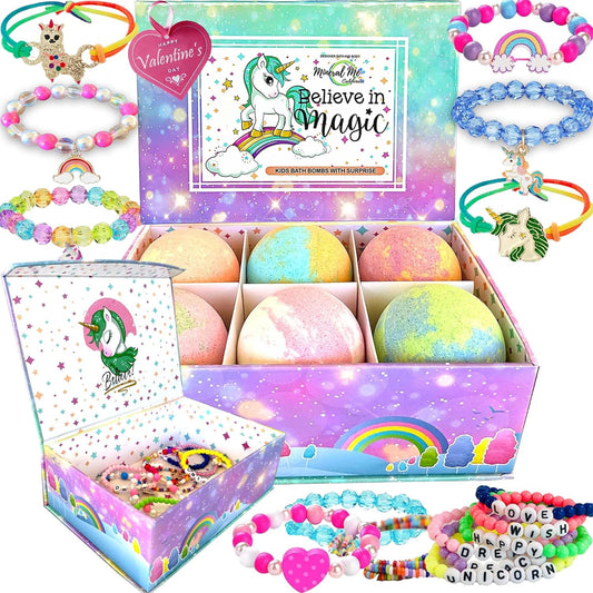 Bath Bombs for Kids with Surprise Inside, Unicorn Bath Bombs for Girls with Jewelry & Jewelry Box for Kids - Organic, Skin Moisturizing, Natural Bubble Bath, Birthday Gifts for Girls
