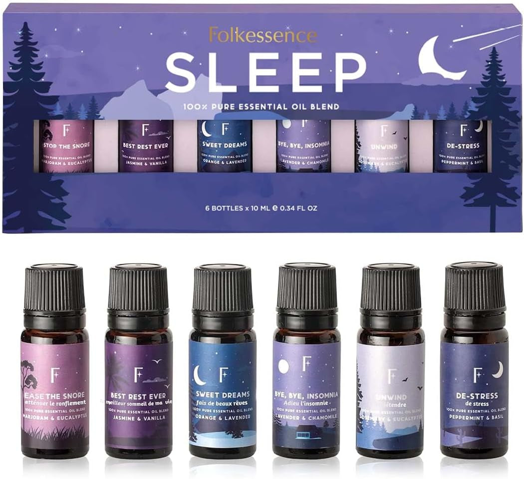 Sleep Essential Oils Set for Diffuser | Set of 6 Aromatherapy Oils for Better Sleep, Relaxation & Meditation | Lavender, Rosemary, Peppermint & Calming Blends | Self Care Gift for Her & Him