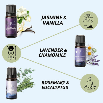 Sleep Essential Oils Set for Diffuser | Set of 6 Aromatherapy Oils for Better Sleep, Relaxation & Meditation | Lavender, Rosemary, Peppermint & Calming Blends | Self Care Gift for Her & Him